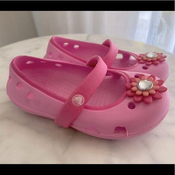 Crocs Kids Girls Keeley Springtime Embellished Mary Jane Flats Shoes Pink 6/ C6 - Picture 8 of 13